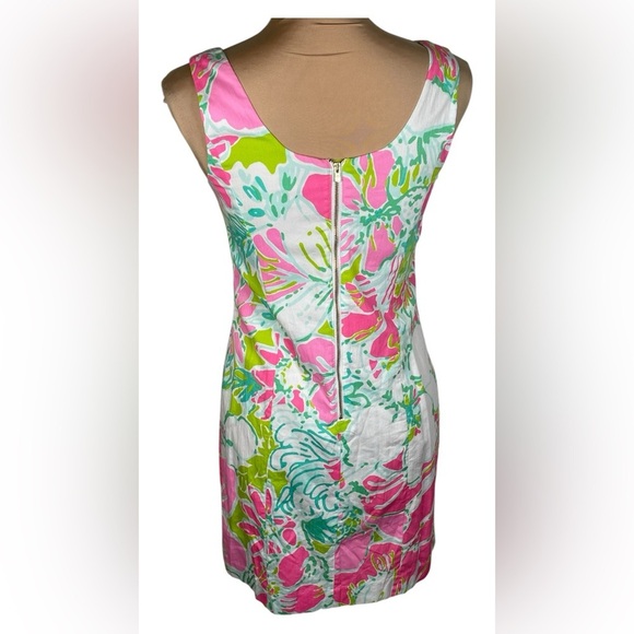Lilly Pulitzer Cathy Flamingo Pink Don't Give a Cluck Print Shift Dress. - Picture 4 of 14